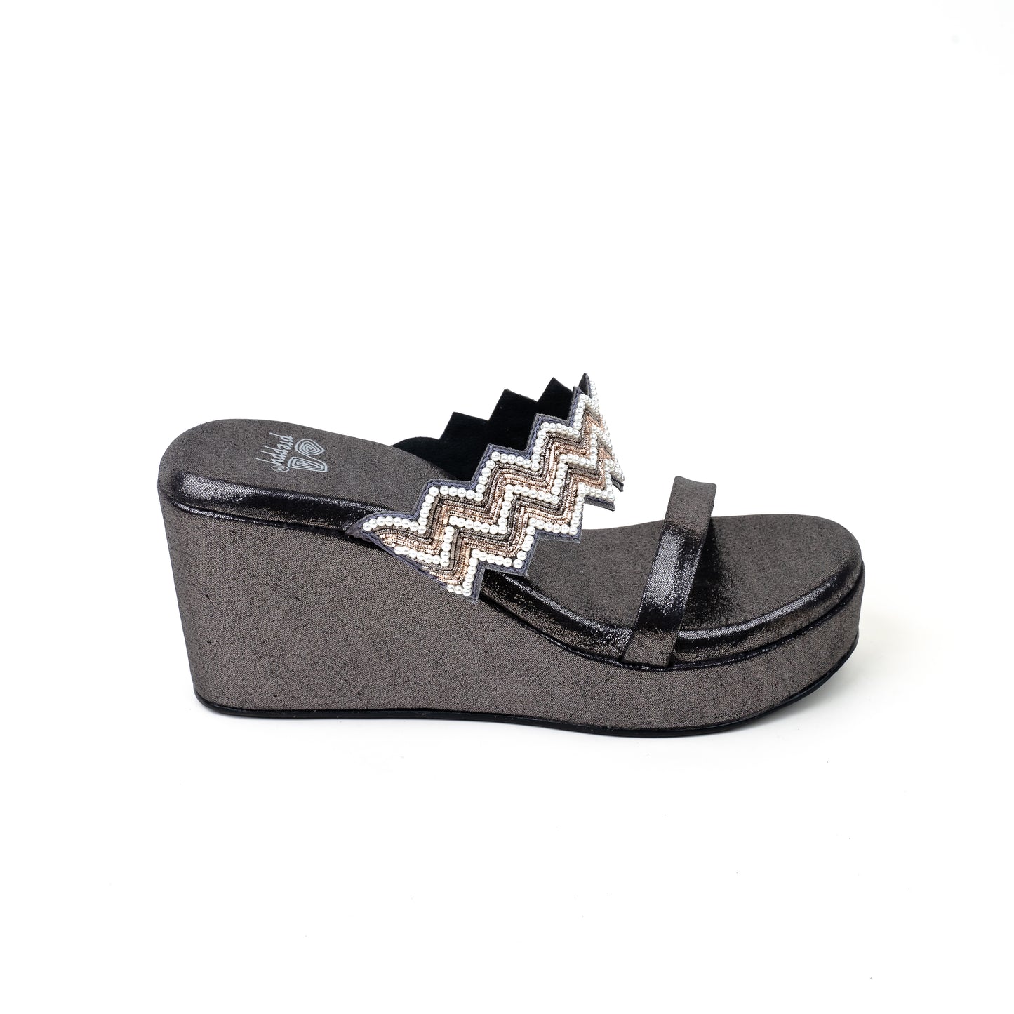 Embroided and Studded Platform Heel Sandal