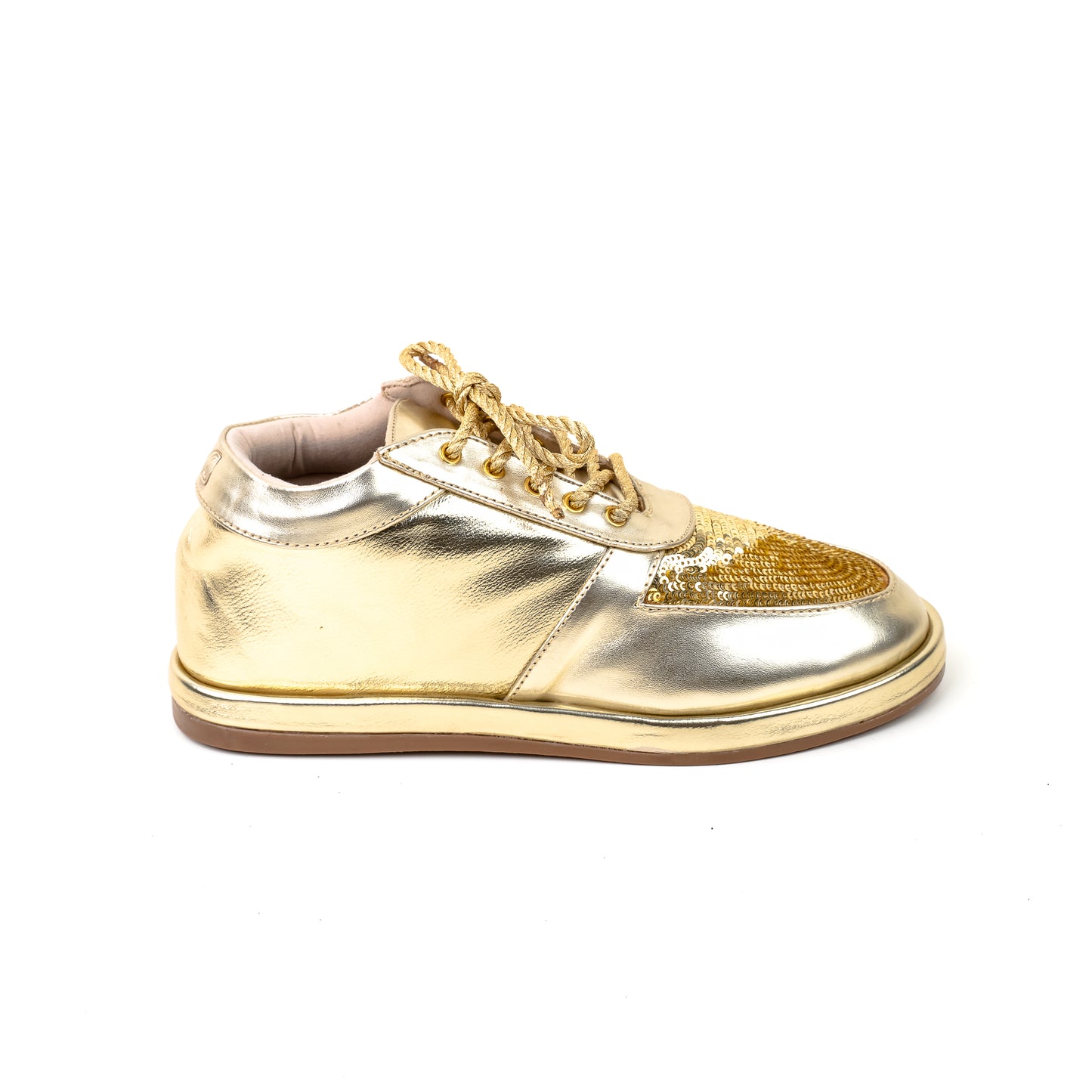 Preppy Womens Embroided Gold Sneaker
