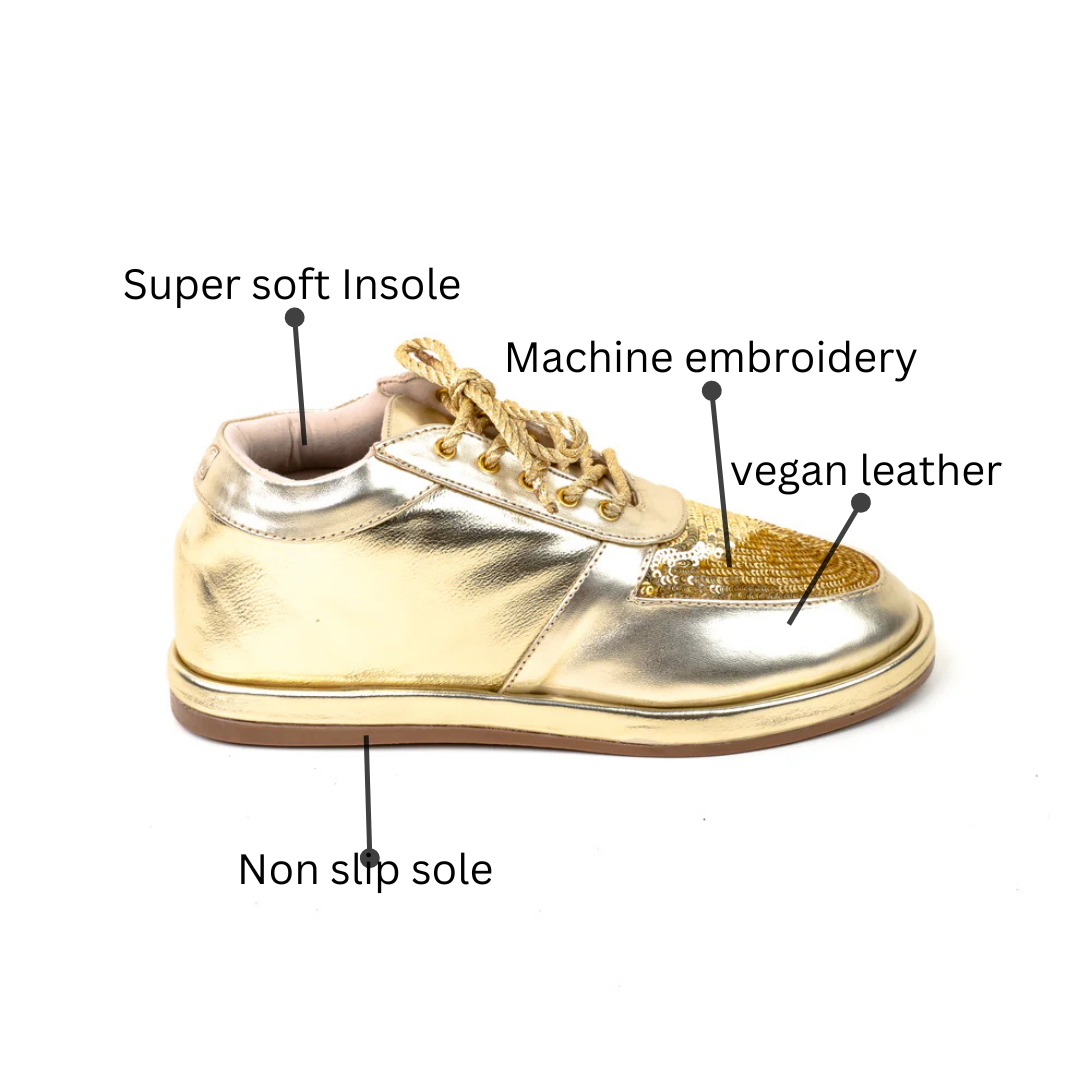 Preppy Womens Embroided Gold Sneaker
