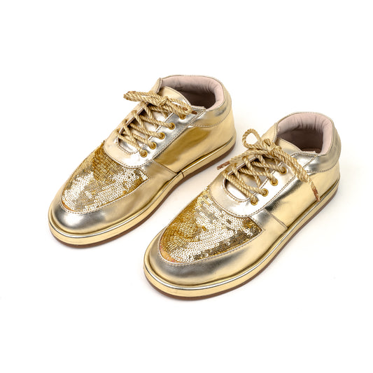 Preppy Womens Embroided Gold Sneaker