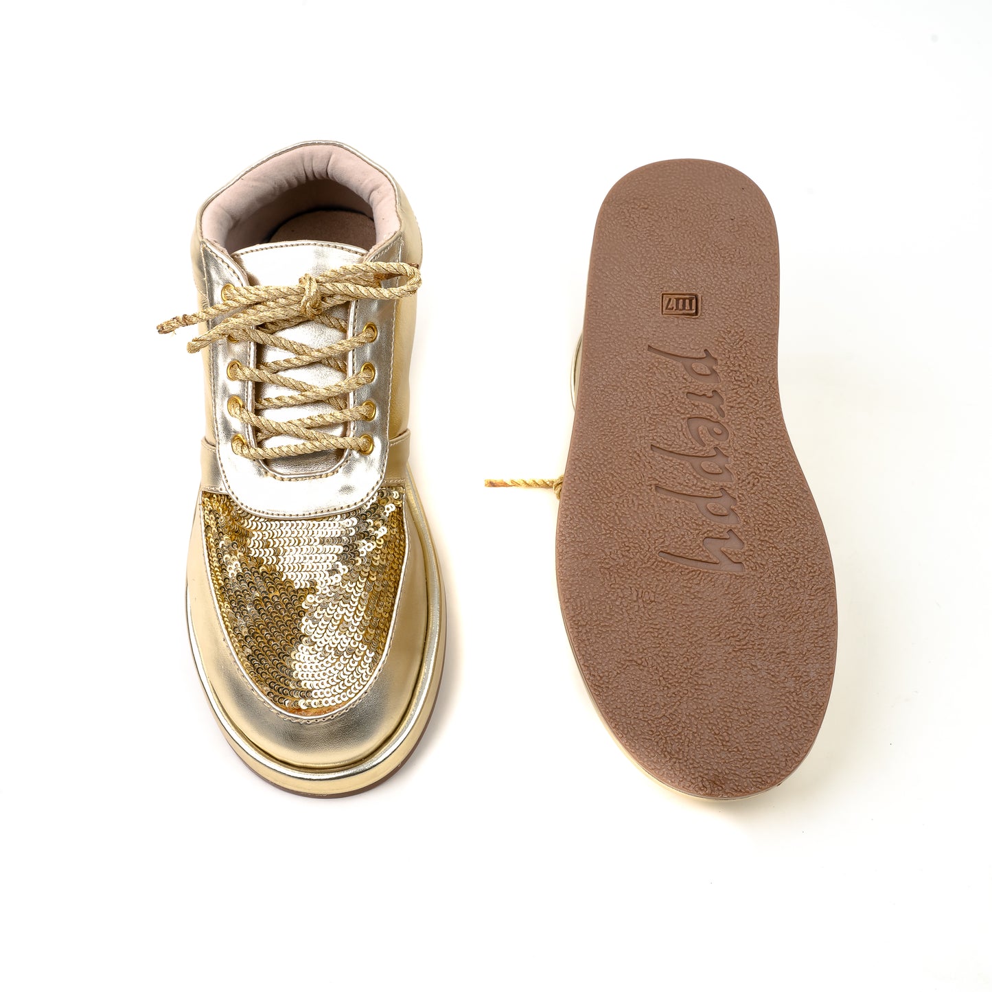 Preppy Womens Embroided Gold Sneaker