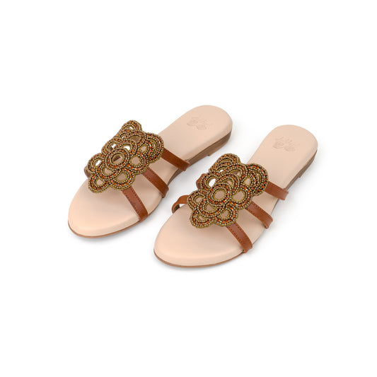 Embroidered Open Toe Sliders