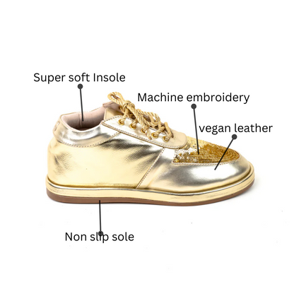 Preppy Womens Embroided Gold Sneaker